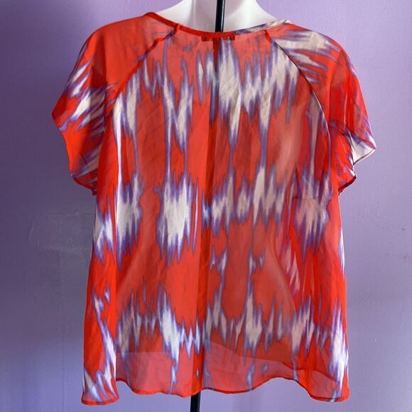 Soprano Women's Sheer Short Sleeve Blouse Red White Purple Sz Small Lightweight - Picture 2 of 3